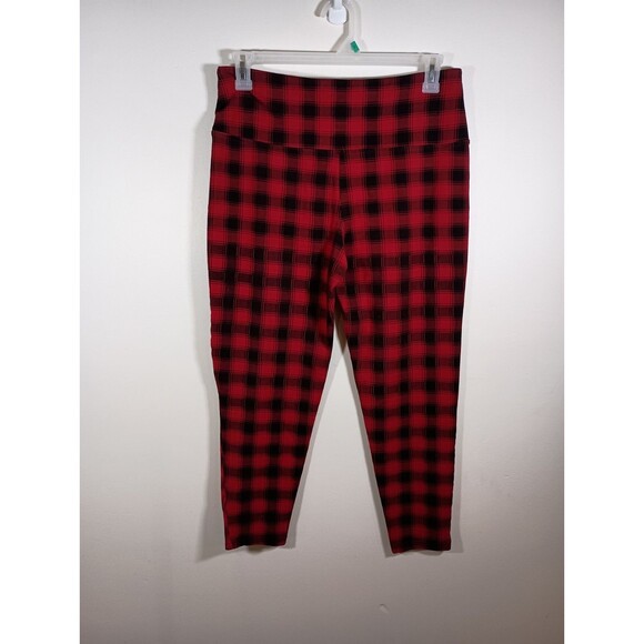Intro Love The Fit Red Black Plaid Leggings Tummy Control Stretch Size XL Petite - Picture 5 of 5